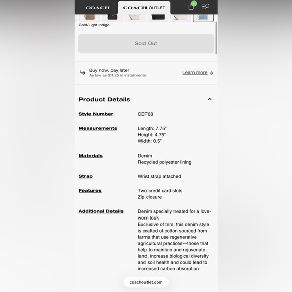 Coach Large Corner Zip Wristlet In Loved Denim - Picture 9 of 9